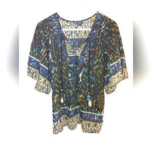 Democracy Multicolor Women's Top With Tassels, SizeLarge